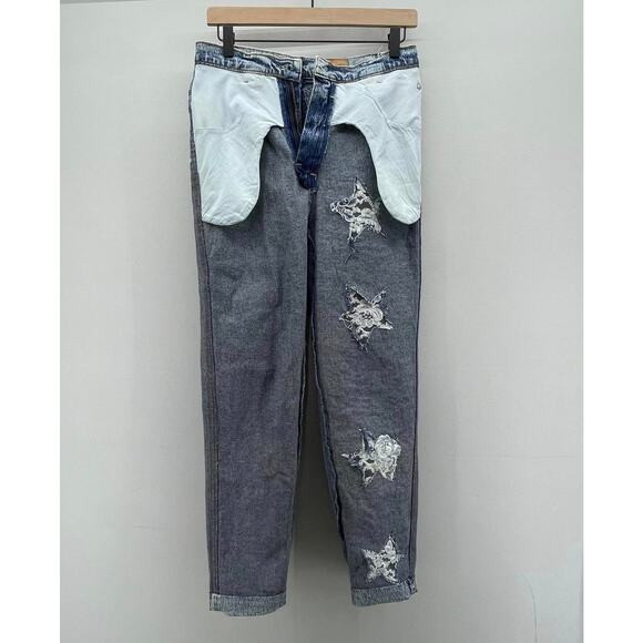 Vintage Sierra West High Rise Acid Wash Denim Handmade Lace Pearls Stars Jean - Picture 5 of 7